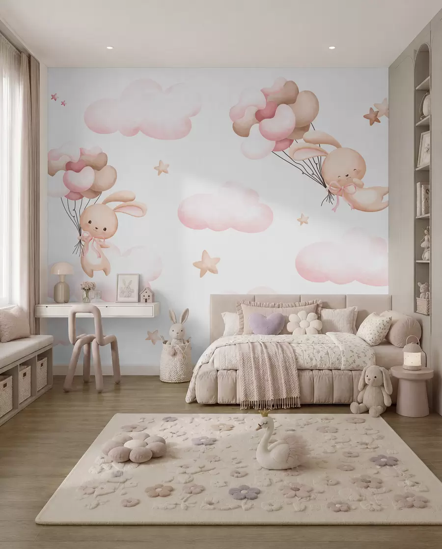 Fotobehang Schattig konijn en ballonnen u95399