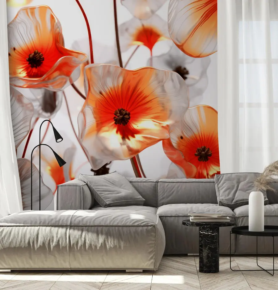 Fotobehang Glas rode 3D bloemen u95590