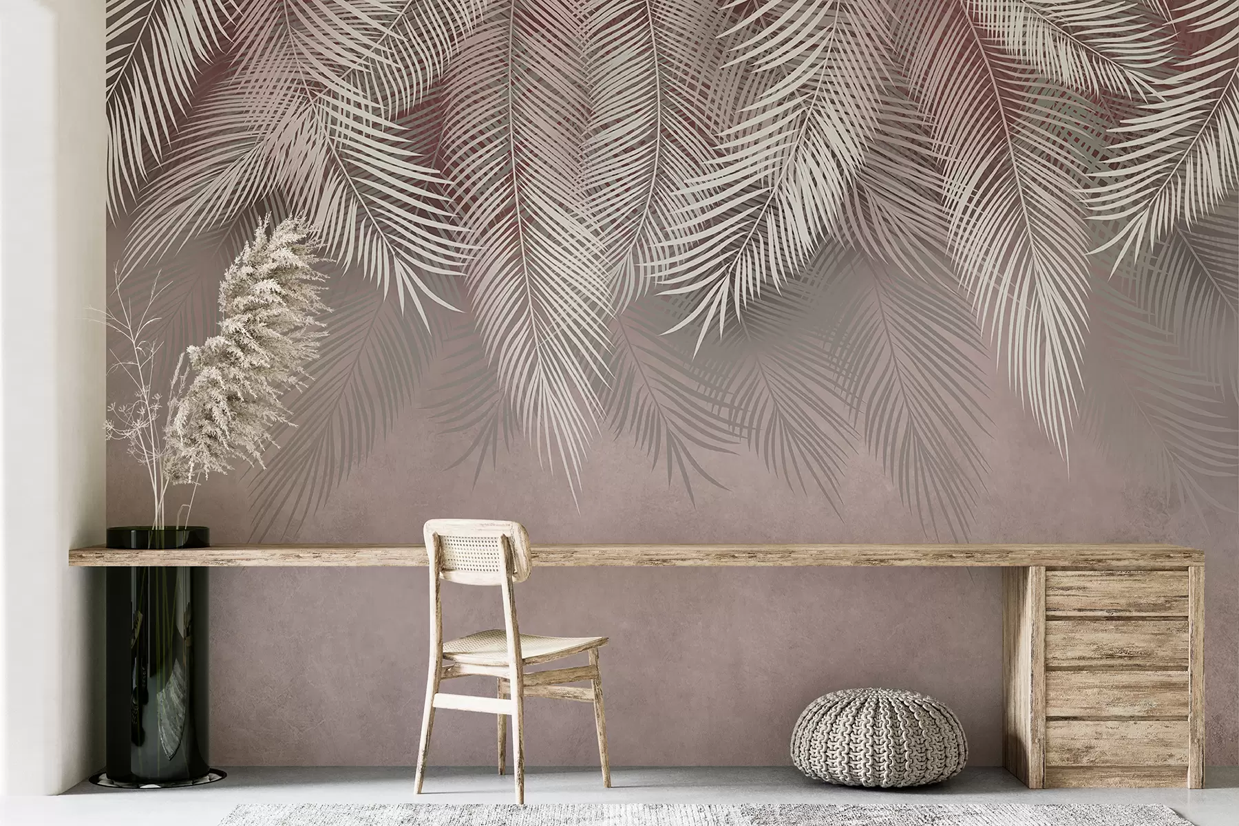 Fotobehang Nieuwe tropische palmbladeren zijn wit en roze van kleur u94358