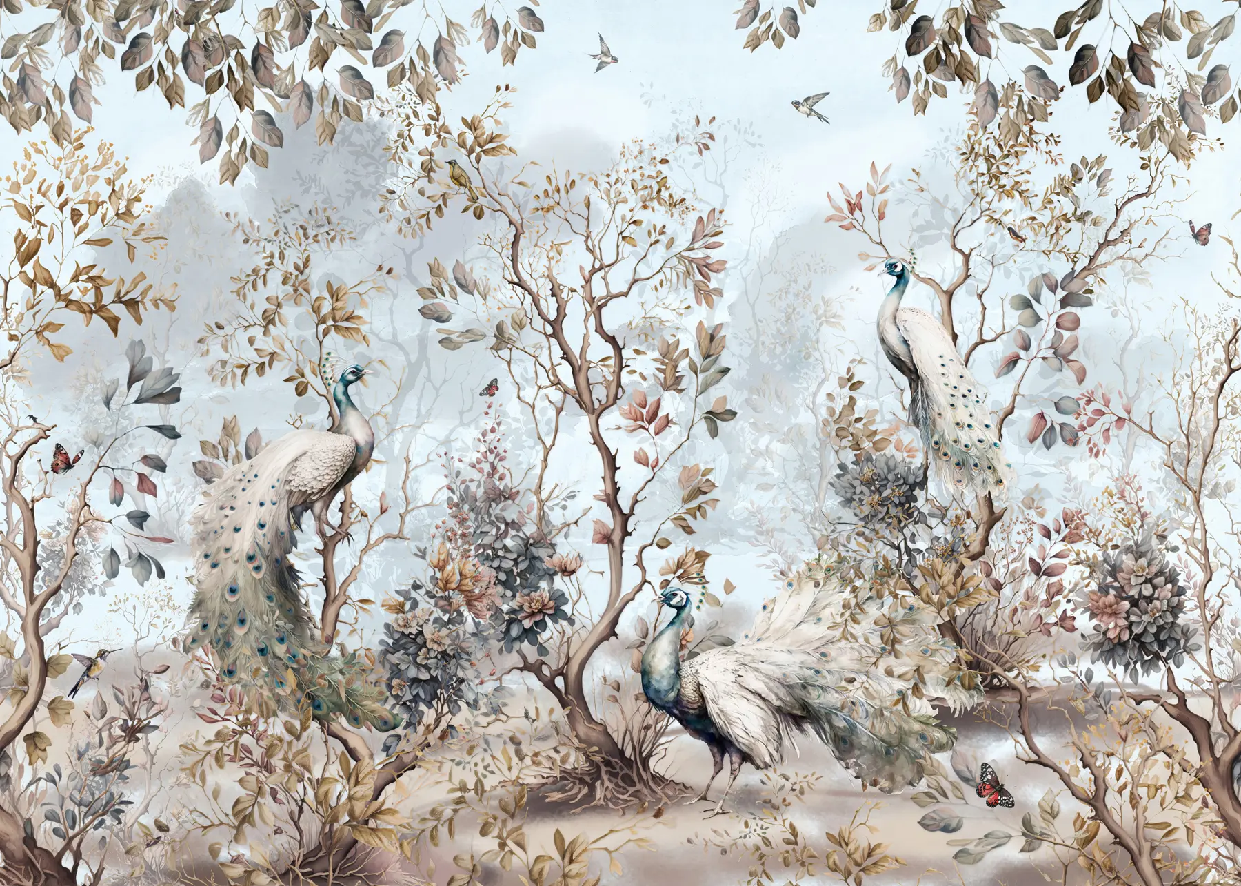 Fotobehang Chinoiserie Chinese stijl planten en pauwen u94849