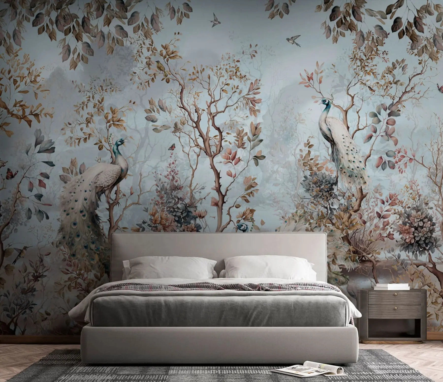 Fotobehang Chinoiserie Chinese stijl planten en pauwen u94849