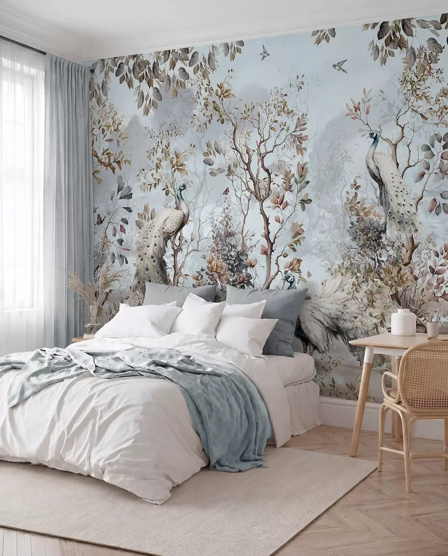 Fotobehang Chinoiserie Chinese stijl planten en pauwen u94849