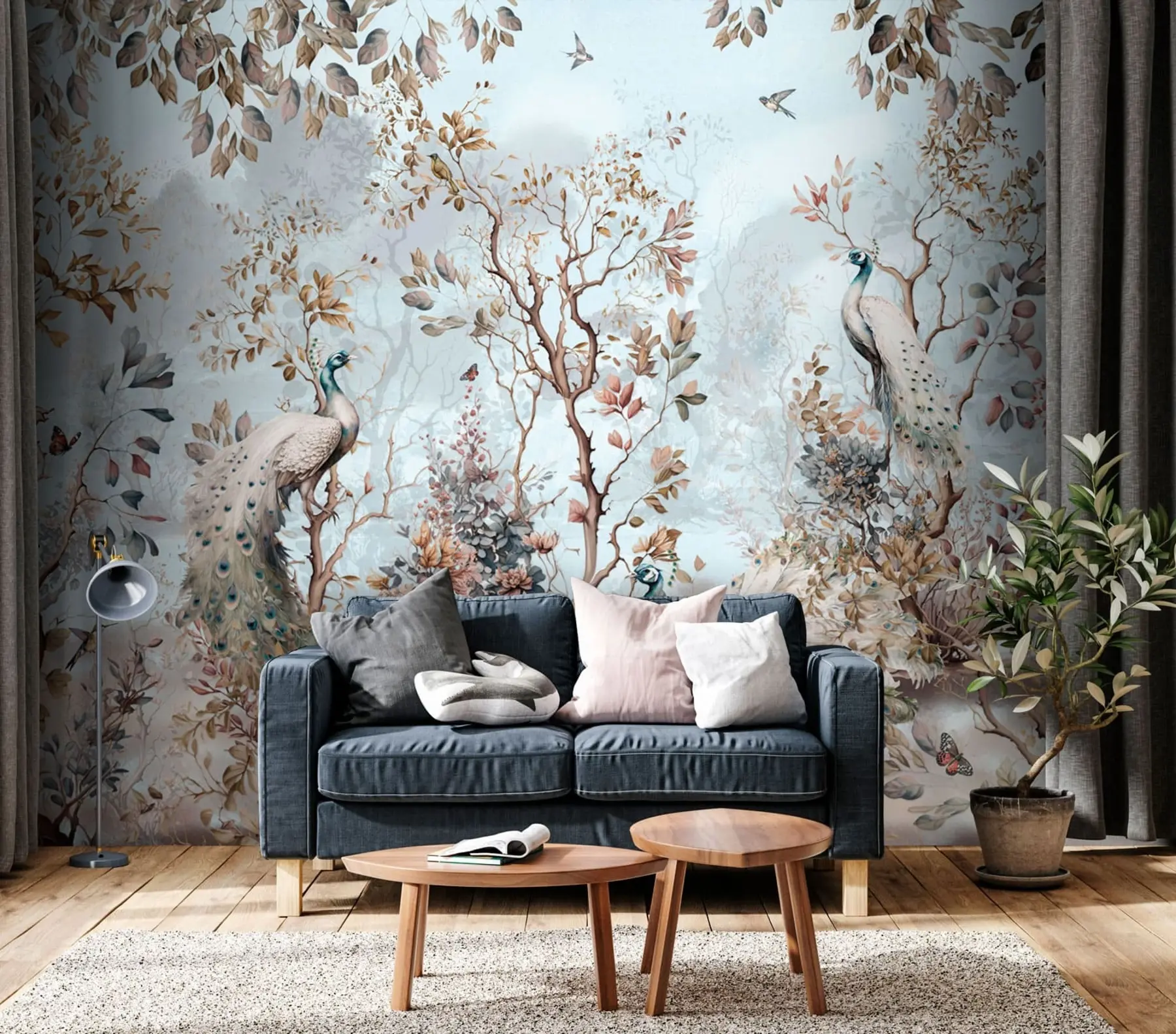 Fotobehang Chinoiserie Chinese stijl planten en pauwen u94849