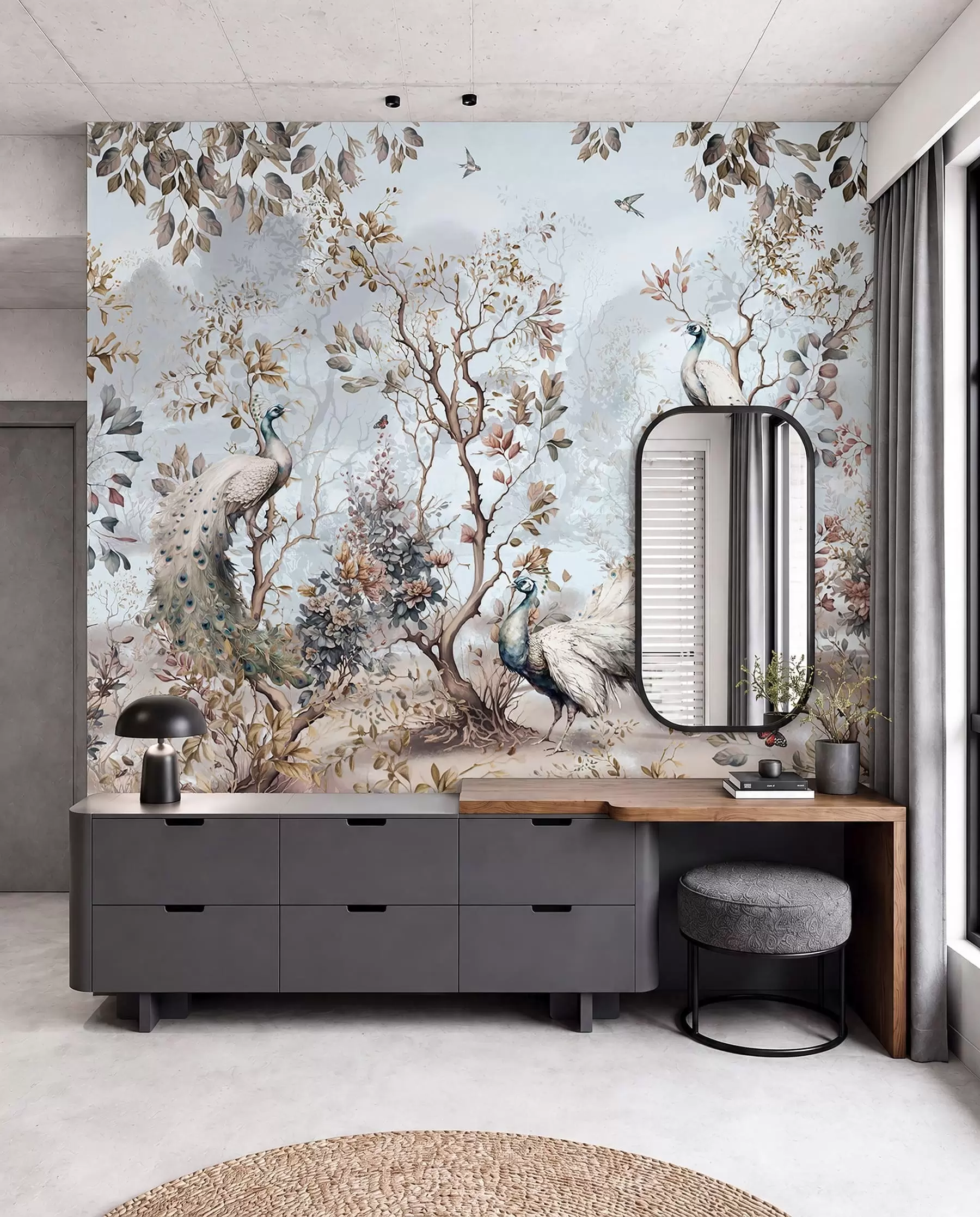 Fotobehang Chinoiserie Chinese stijl planten en pauwen u94849