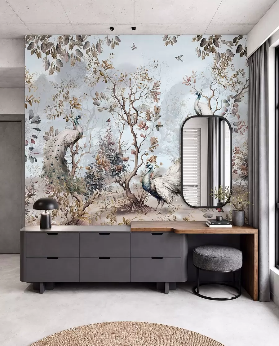 Fotobehang Chinoiserie Chinese stijl planten en pauwen u94849