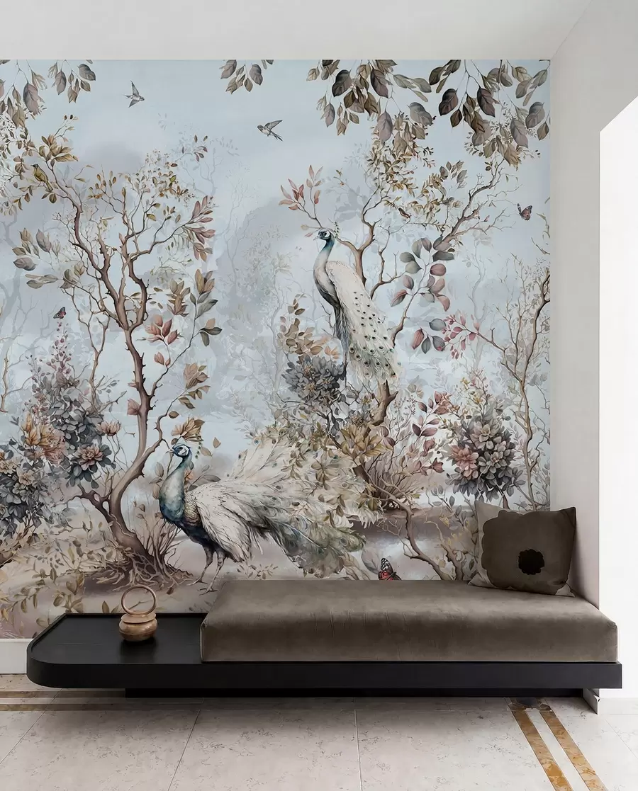 Fotobehang Chinoiserie Chinese stijl planten en pauwen u94849