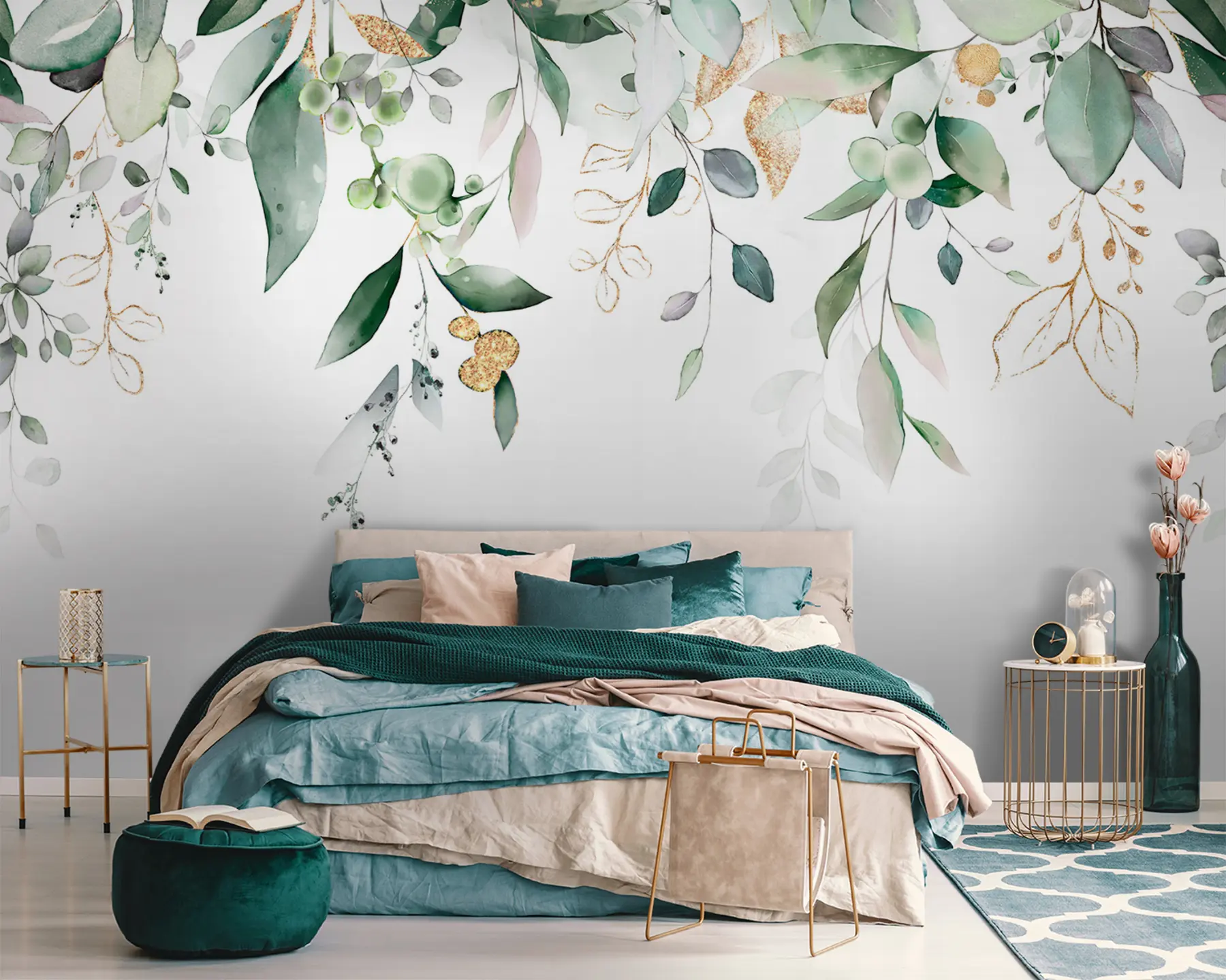 Fotobehang Hangende eucalyptusbladeren op een witte achtergrond u95506