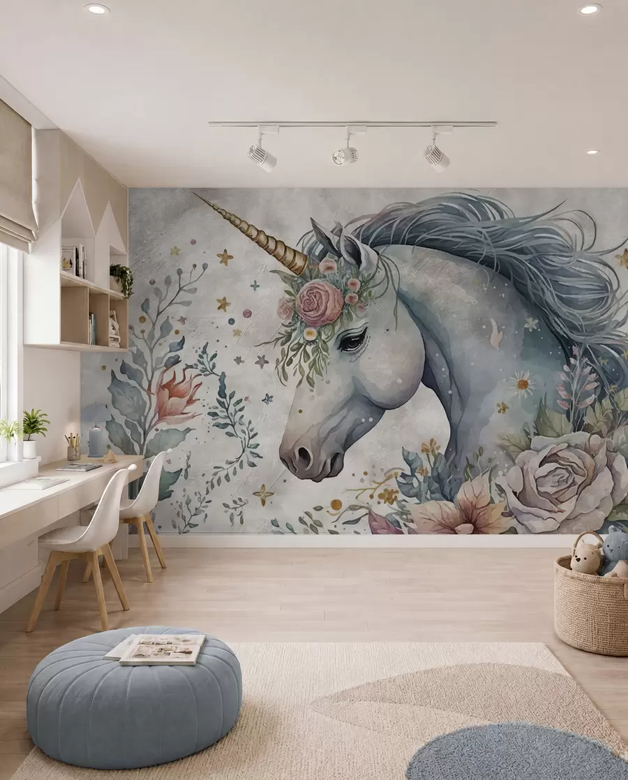 Fotobehang Eenhoorn in bloemen u95404