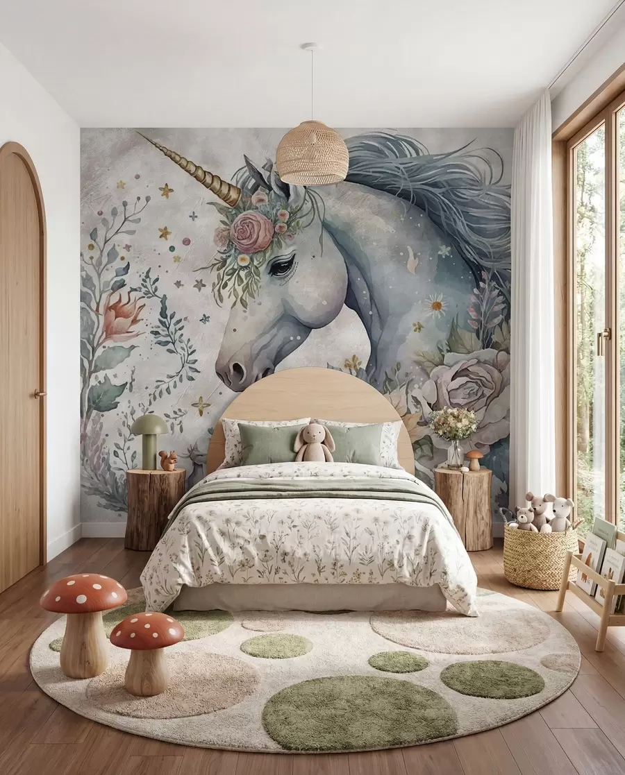 Fotobehang Eenhoorn in bloemen u95404