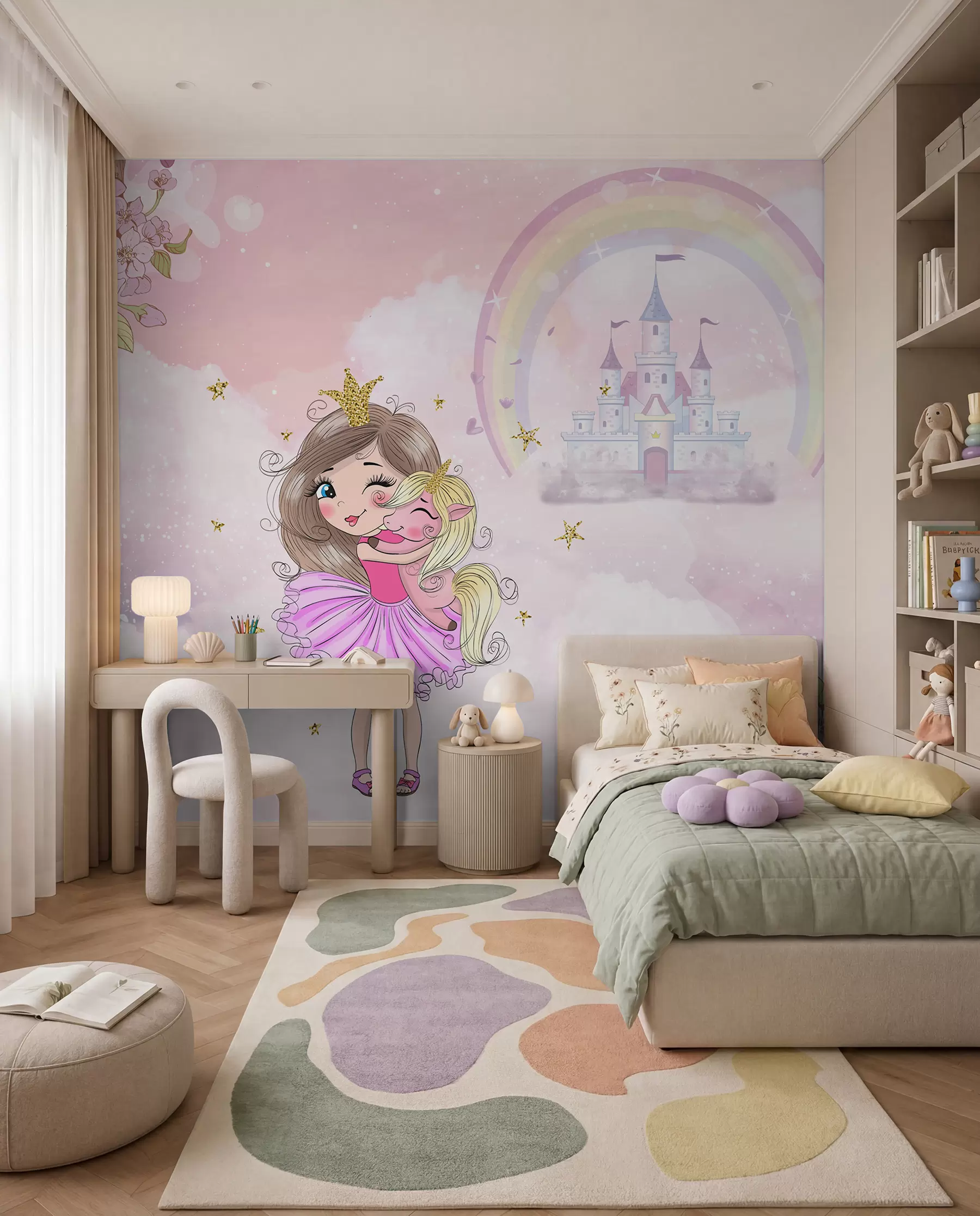 Fotobehang Prinses en haar eenhoorn u95401