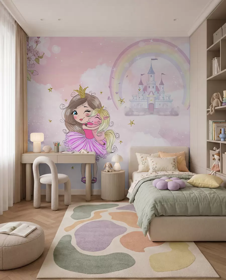 Fotobehang Prinses en haar eenhoorn u95401