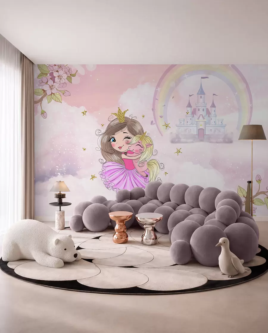 Fotobehang Prinses en haar eenhoorn u95401