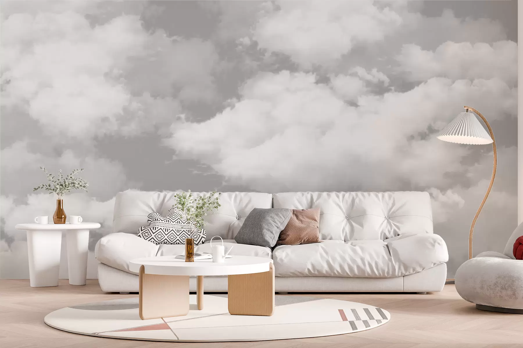 Fotobehang Witte wolken aan een grijze lucht zijn een nieuwe trend in het interieur u94178