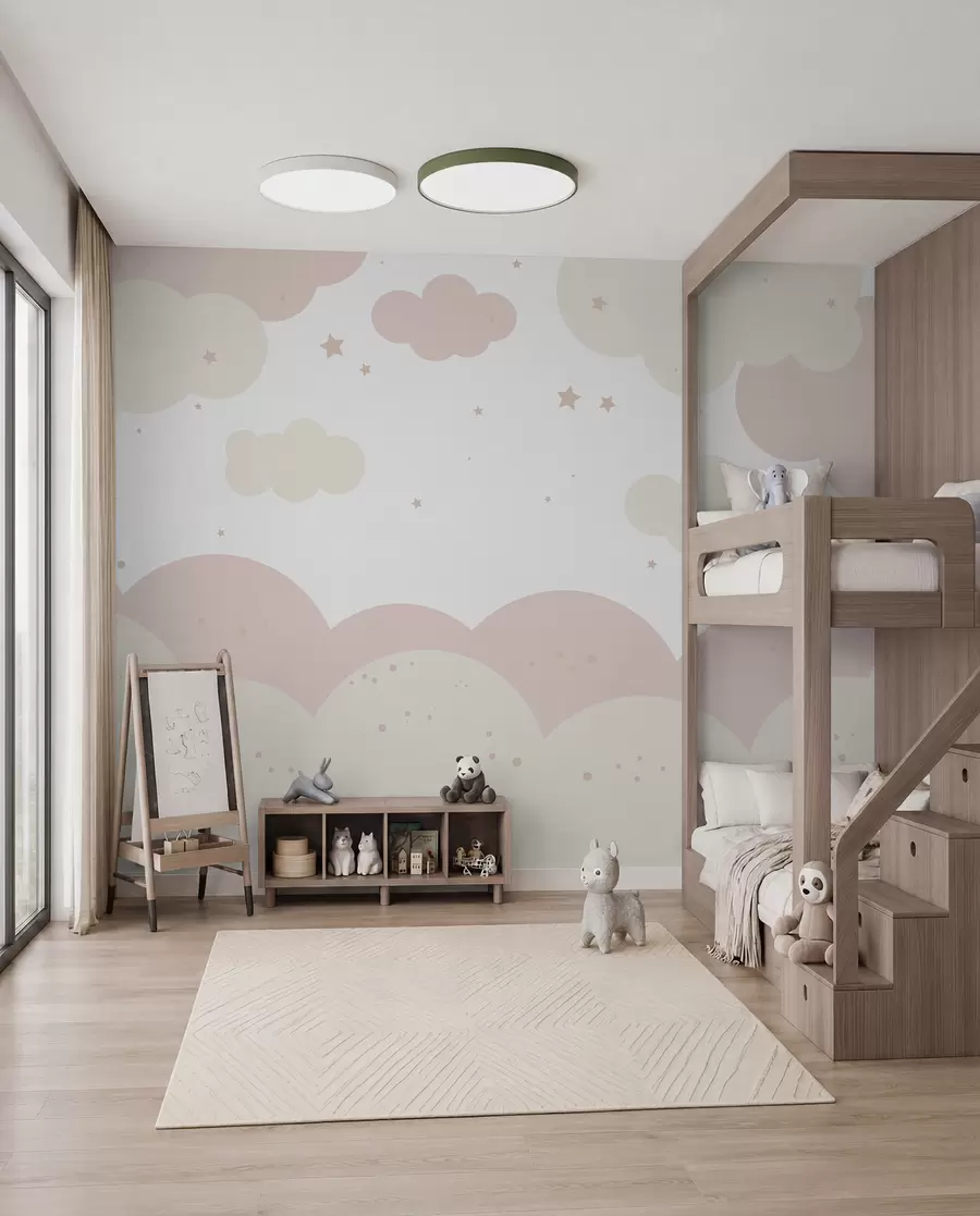 Fotobehang Wolken en sterren in pastelkleuren u95398