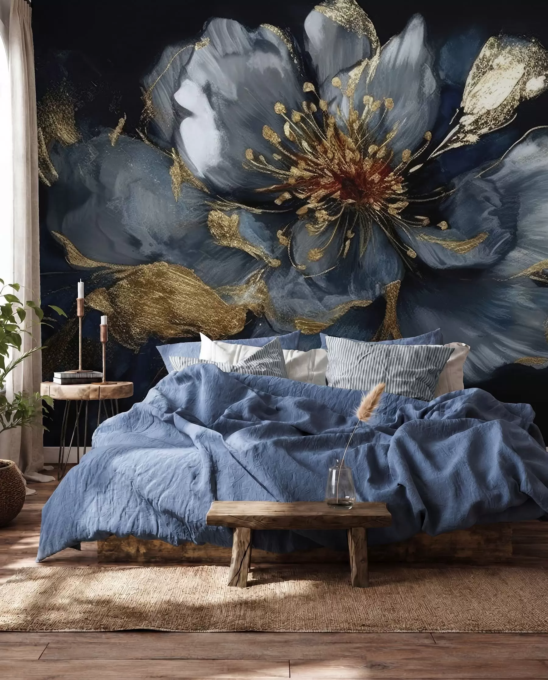 Fotobehang Grote blauwe bloem met aders u95657