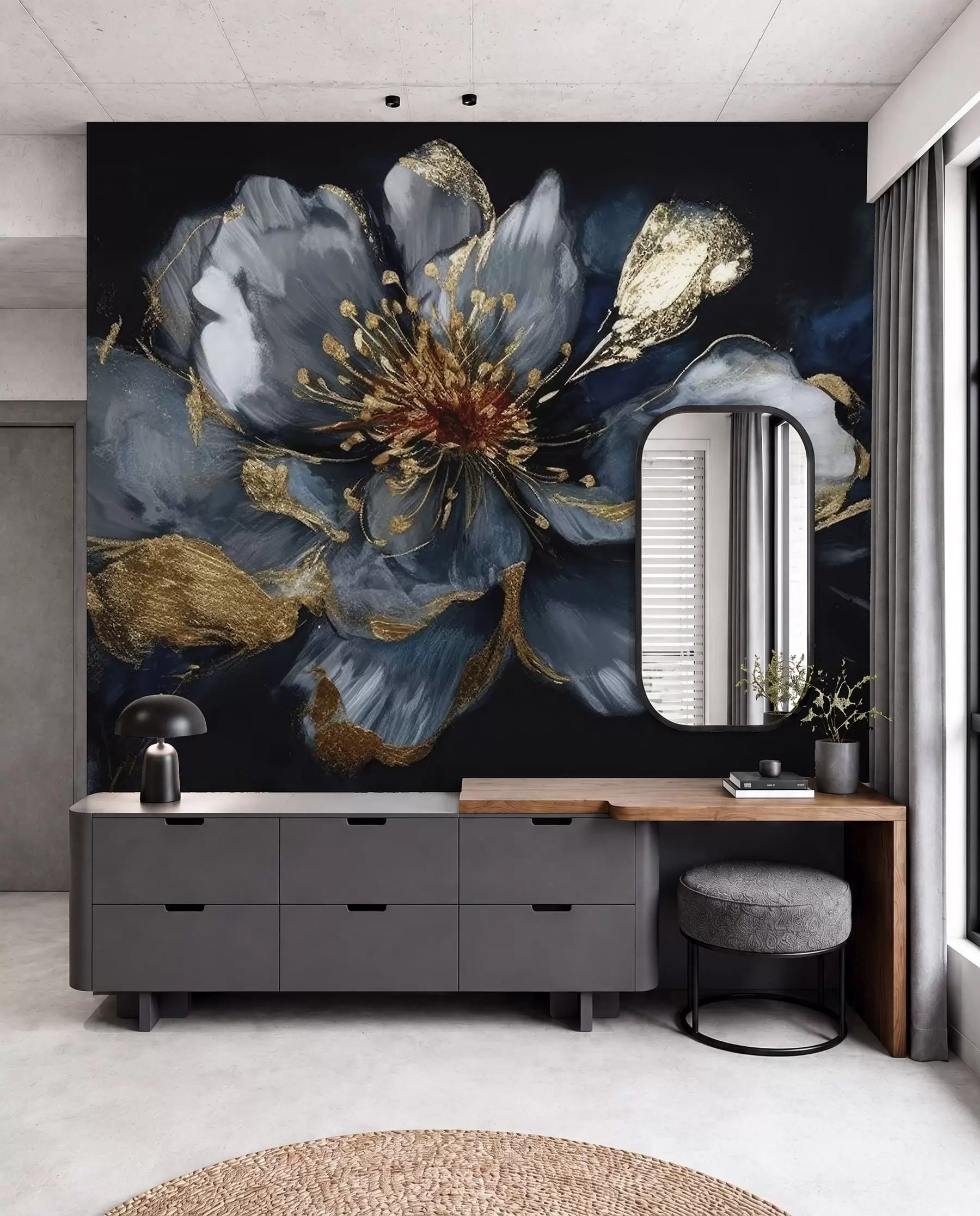 Fotobehang Grote blauwe bloem met aders u95657
