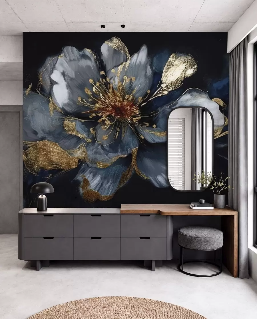 Fotobehang Grote blauwe bloem met aders u95657
