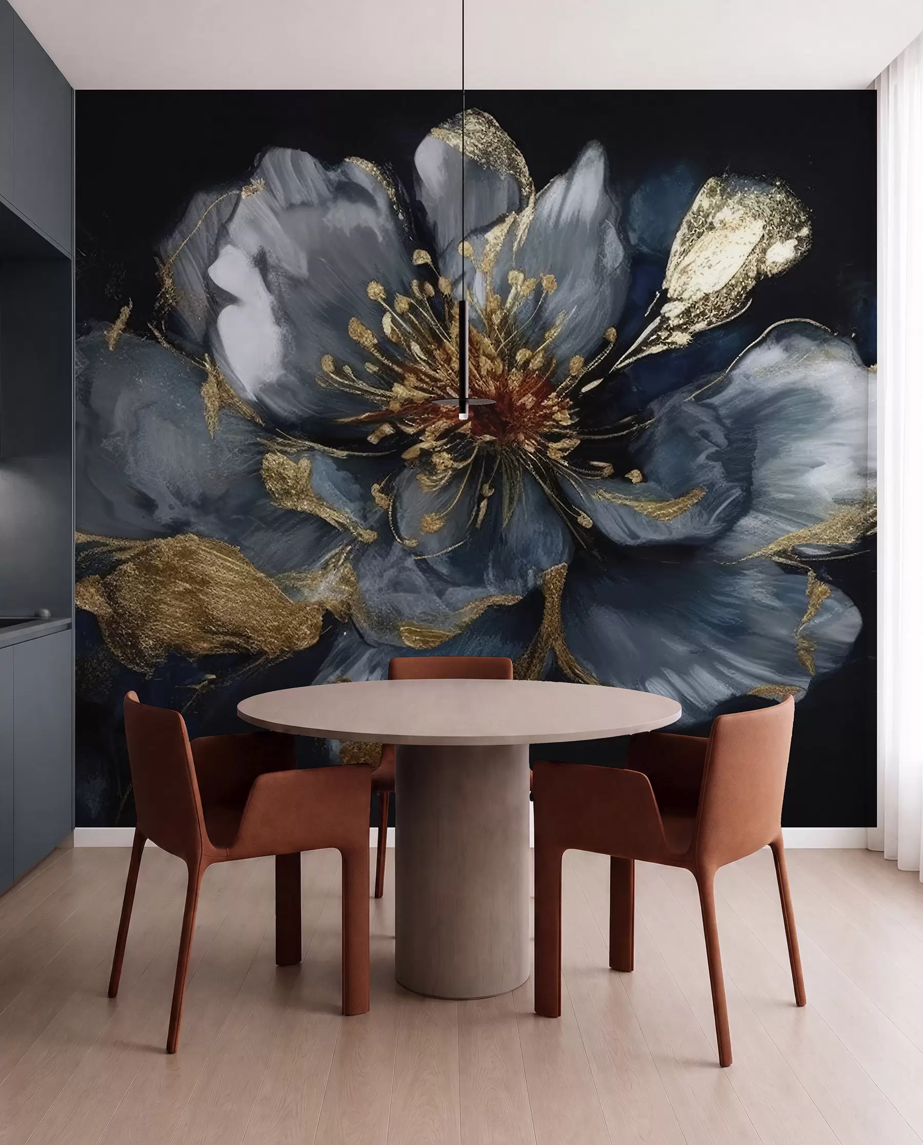 Fotobehang Grote blauwe bloem met aders u95657