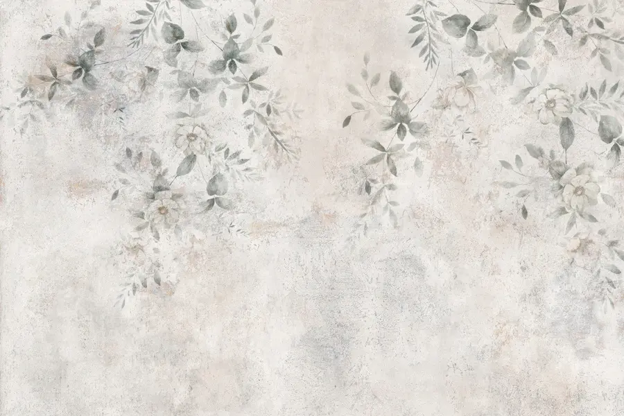 Fotobehang Bloemen met takken op betonnen grunge achtergrond minimalisme u96140