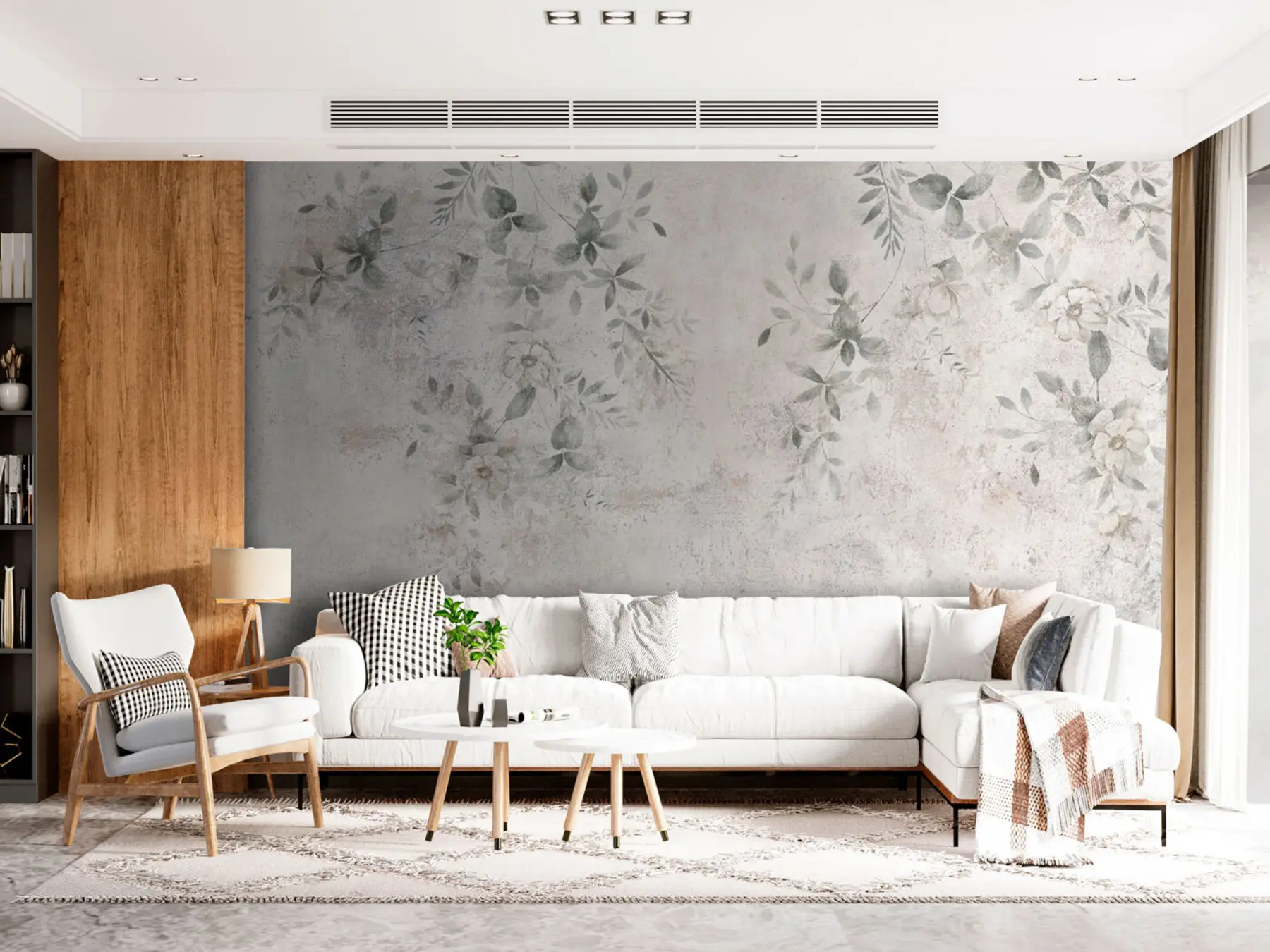 Fotobehang Bloemen met takken op betonnen grunge achtergrond minimalisme u96140