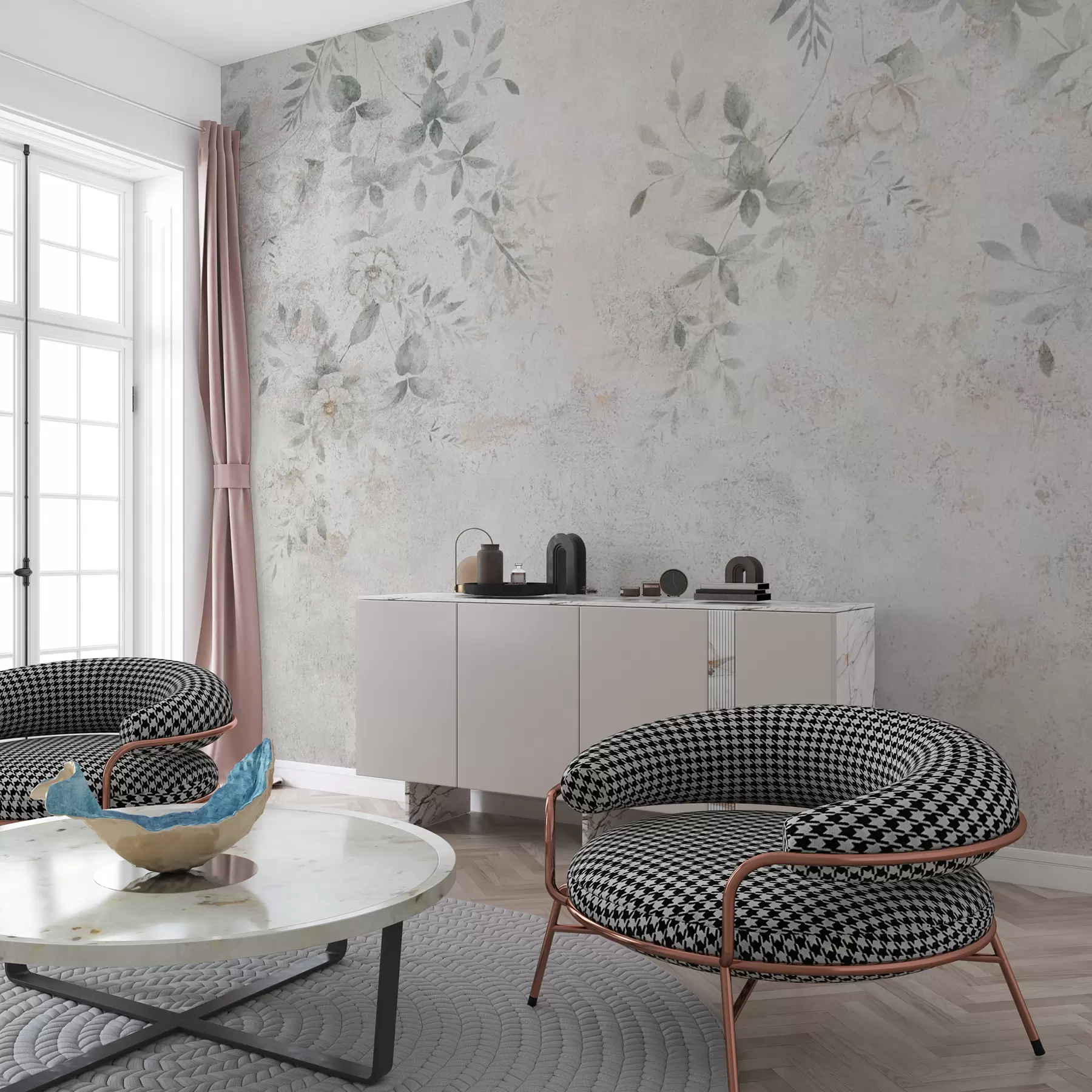 Fotobehang Bloemen met takken op betonnen grunge achtergrond minimalisme u96140