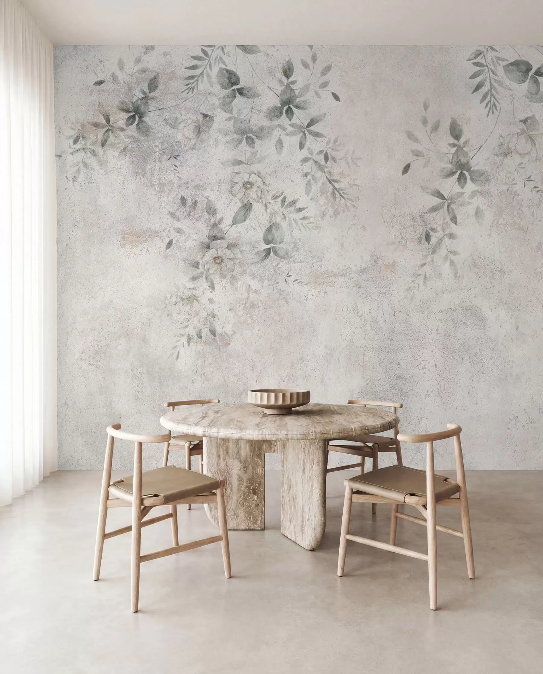 Fotobehang Bloemen met takken op betonnen grunge achtergrond minimalisme u96140