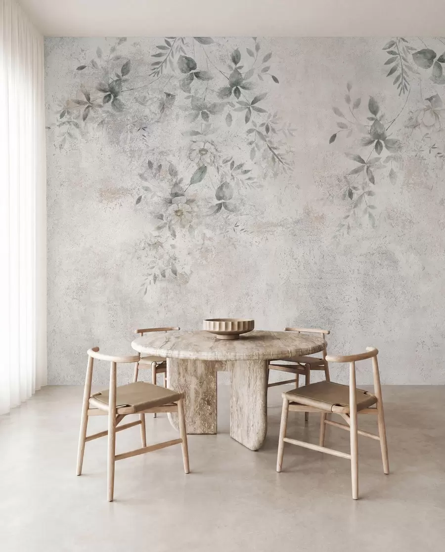 Fotobehang Bloemen met takken op betonnen grunge achtergrond minimalisme u96140