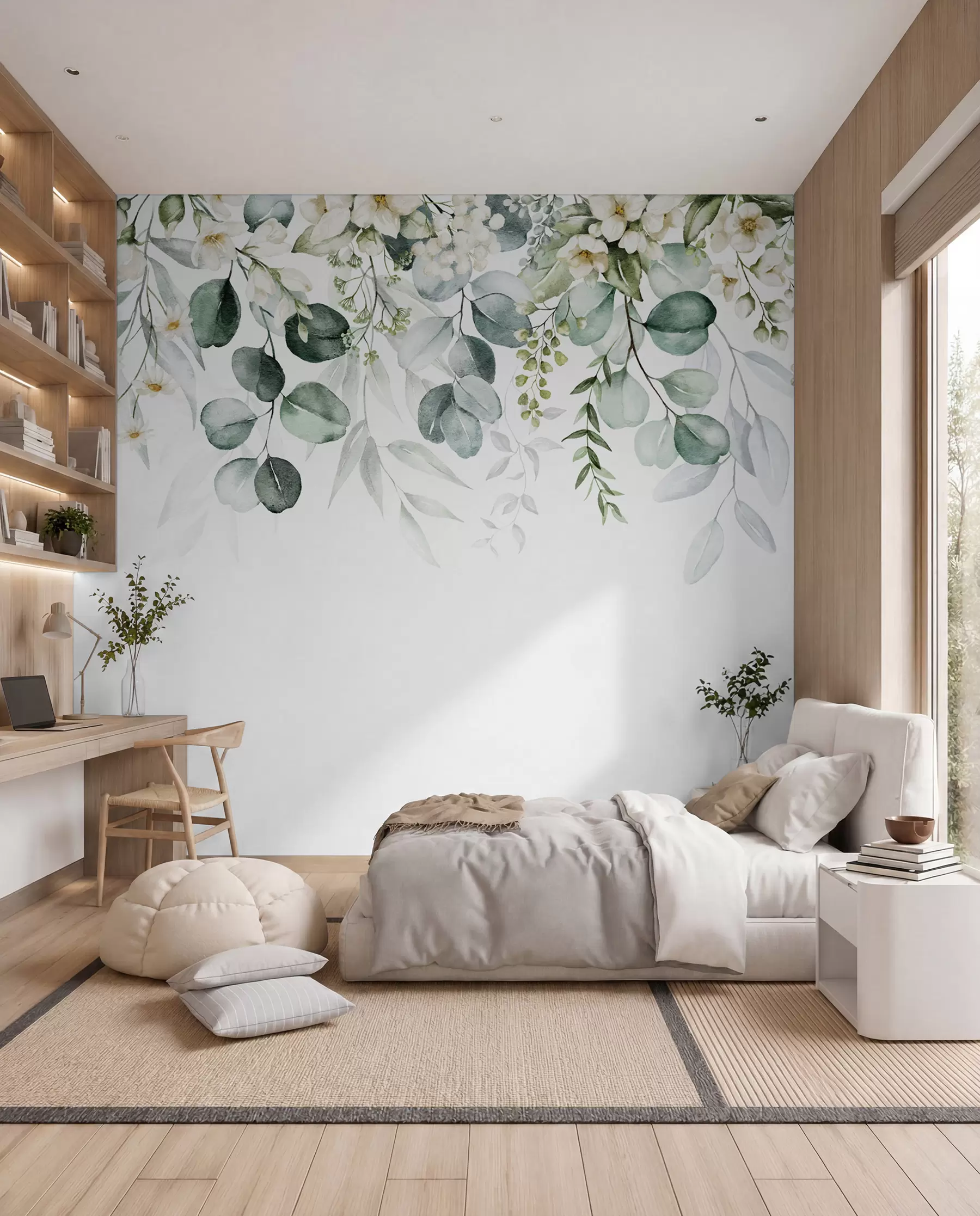 Fotobehang Witte bloemenslinger u96063