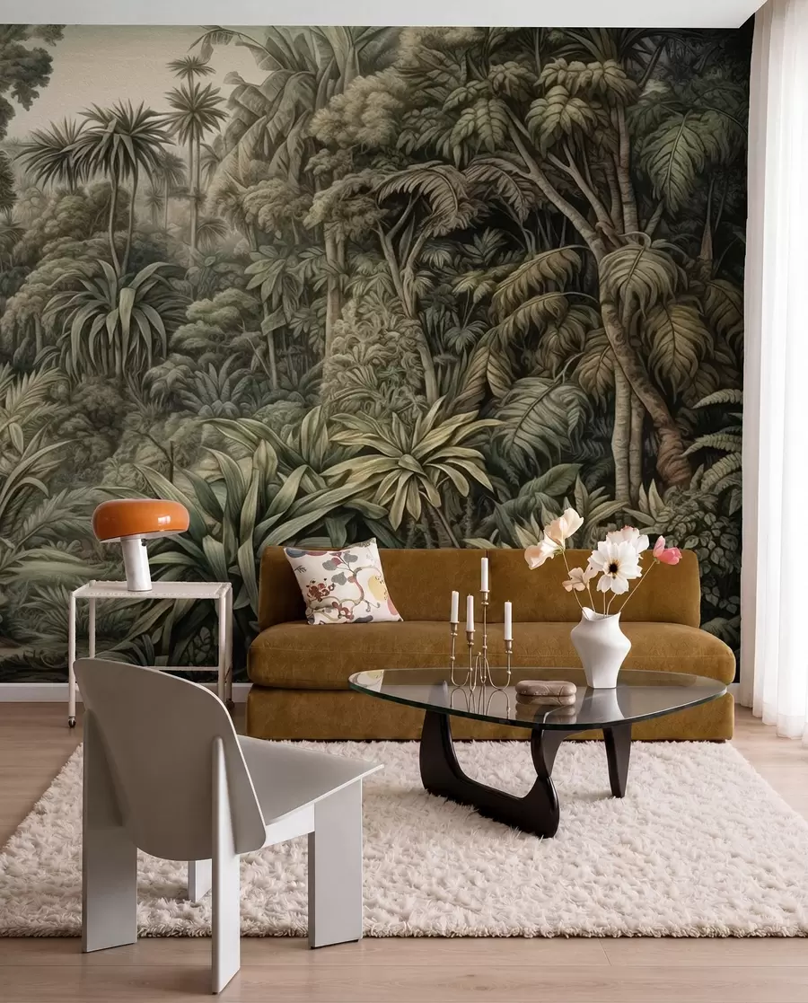 Fotobehang Dichte jungle in olijfgroen u96093