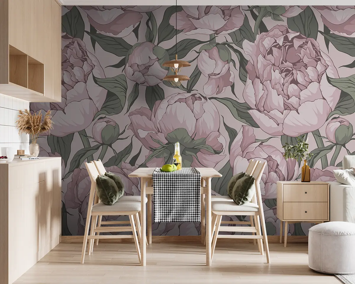 Fotobehang Bloeiende pioenen in pastelkleuren u95849