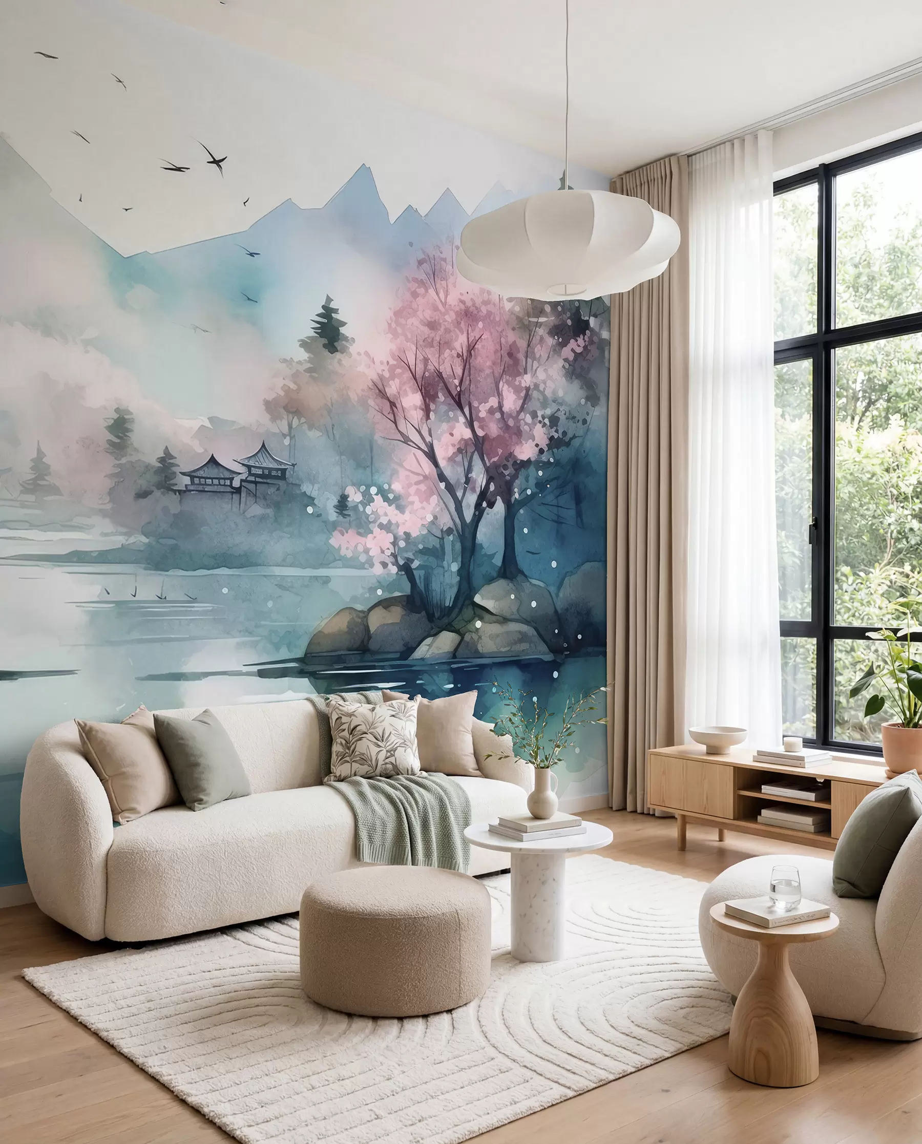 Fotobehang Bergbaai in roze en blauw u96039