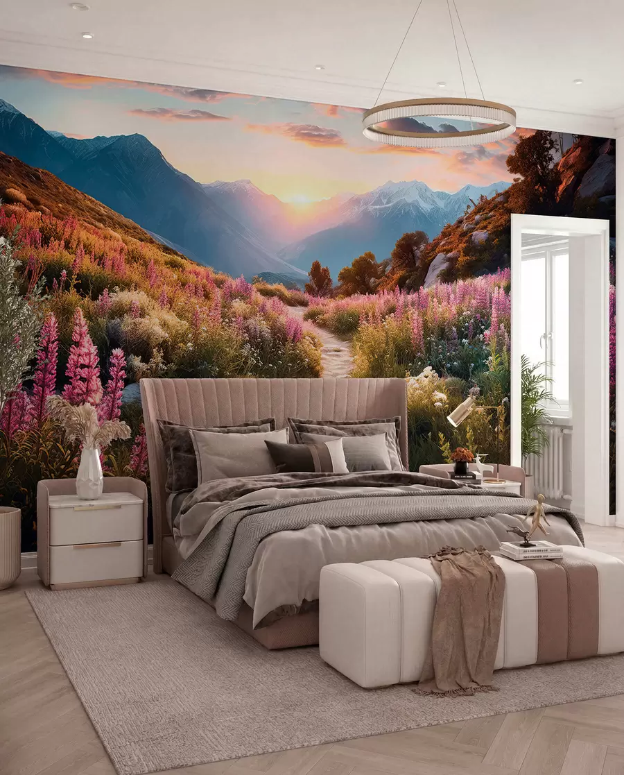 Fotobehang Berglandschap magische bloemen u96210