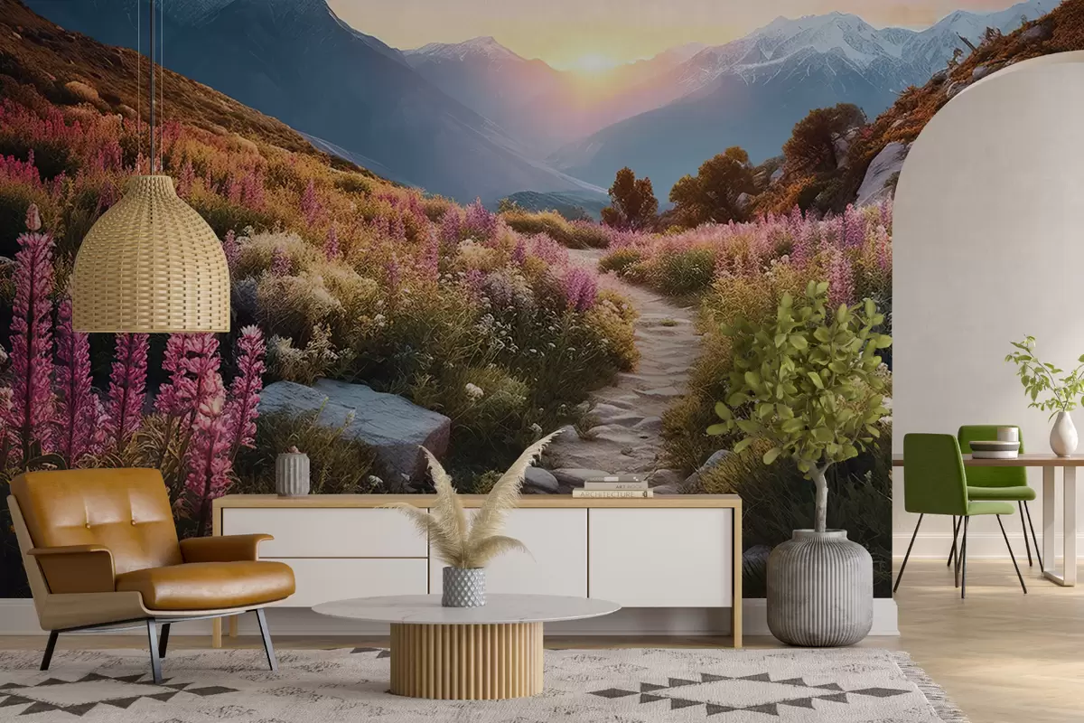 Fotobehang Berglandschap magische bloemen u96210