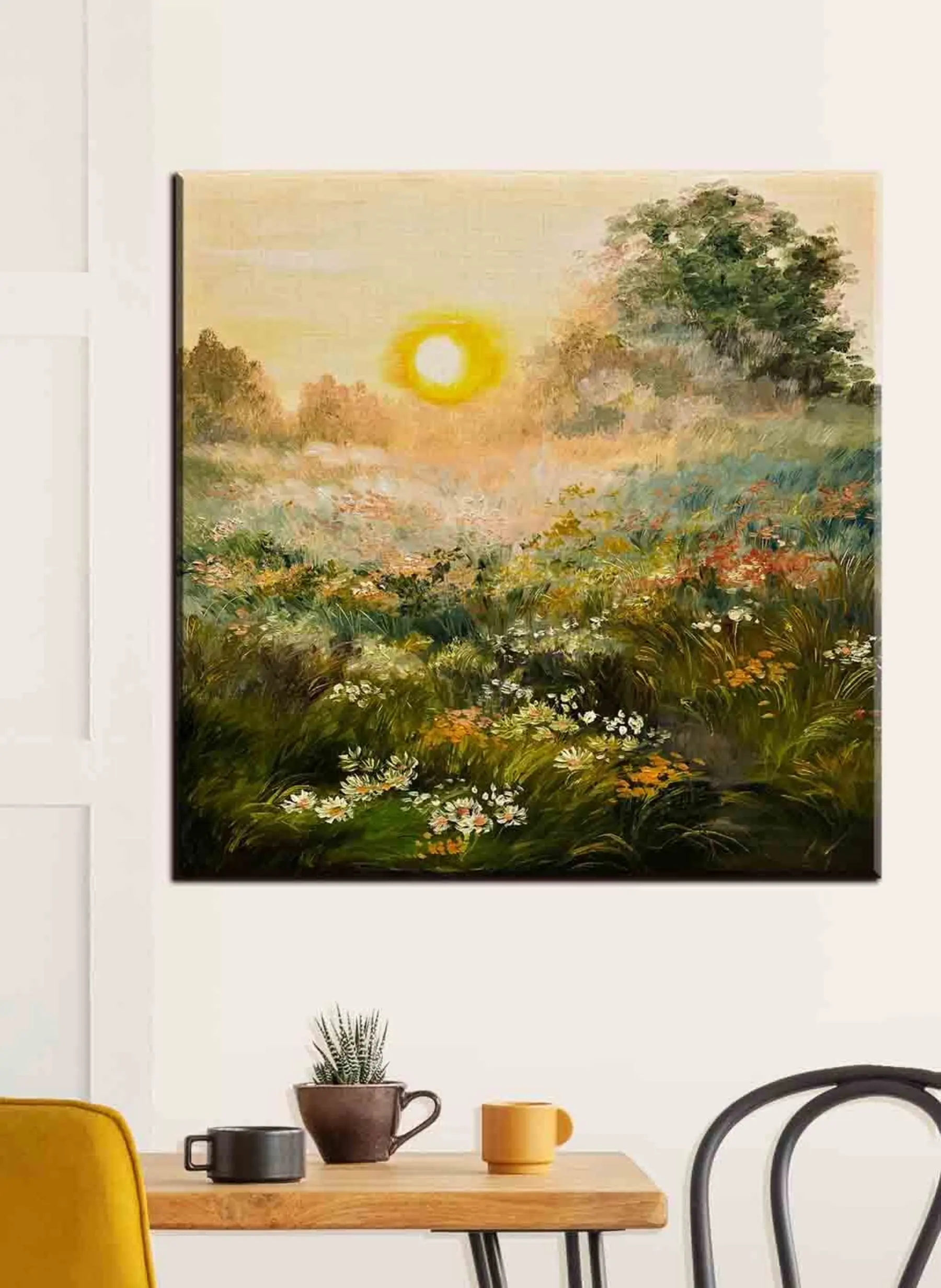  Schilderijen Olieverfschilderij - zonsopgang in het veld s34612