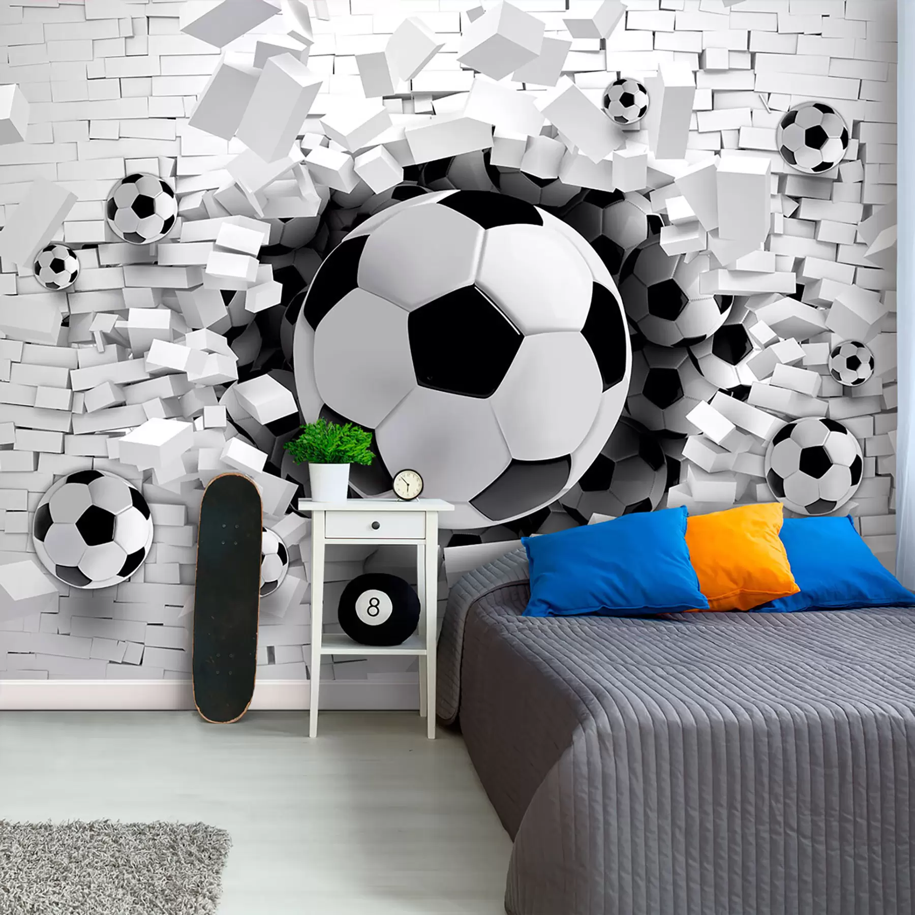 Fotobehang Voetballen breken door de muur u96315
