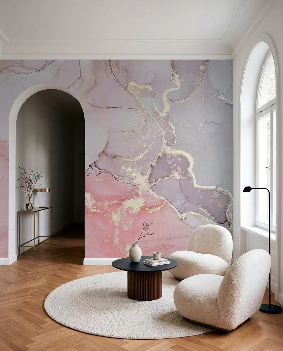Fotobehang Roze marmer met gouden aders u13857