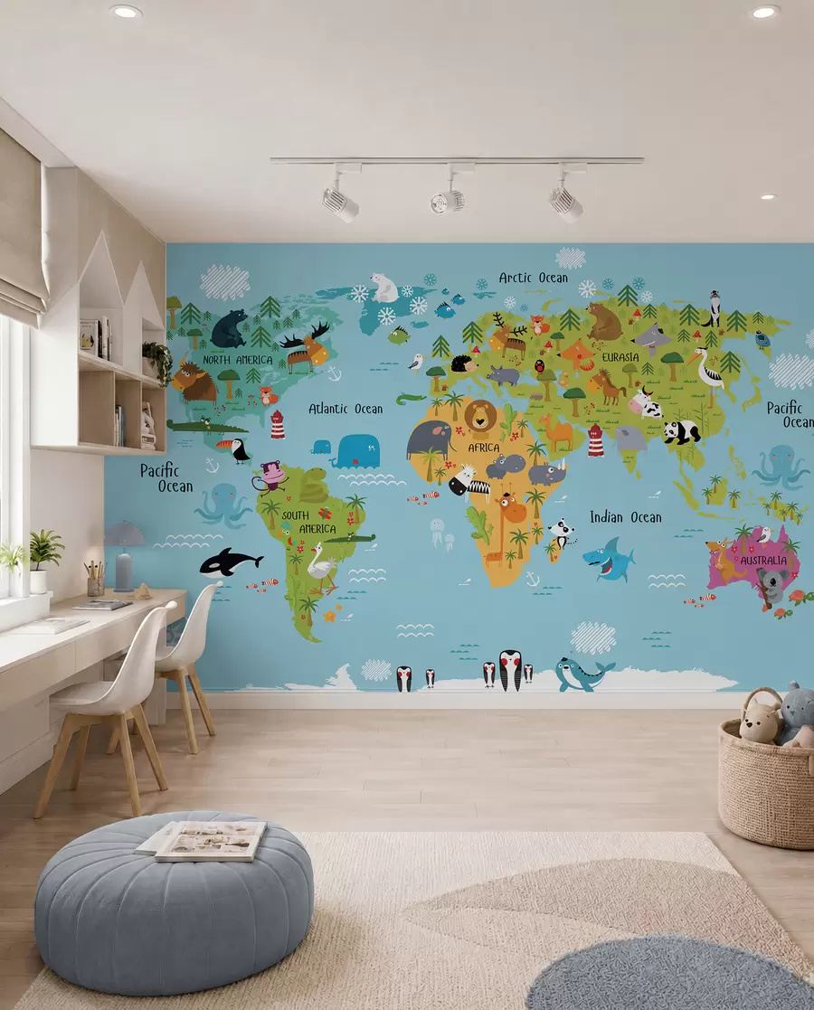Fotobehang Kaart, wereld e lijn u16689