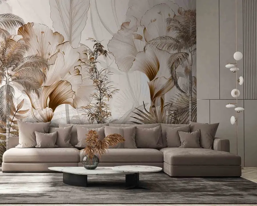 Fotobehang Tropische bomen en bladeren in een mistig bos u96478