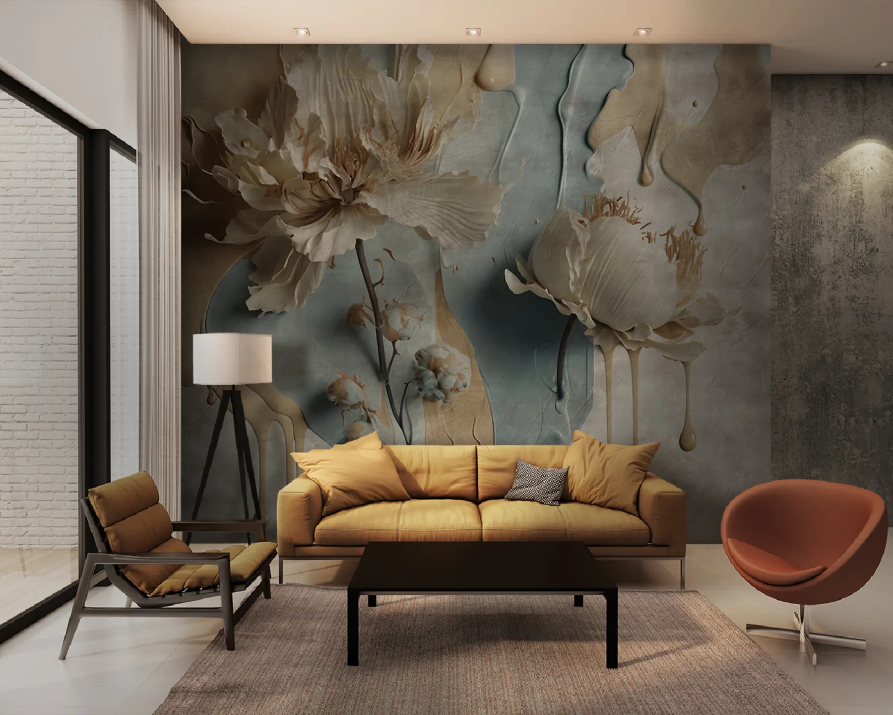 Fotobehang Bloemen en verfstrepen u95662