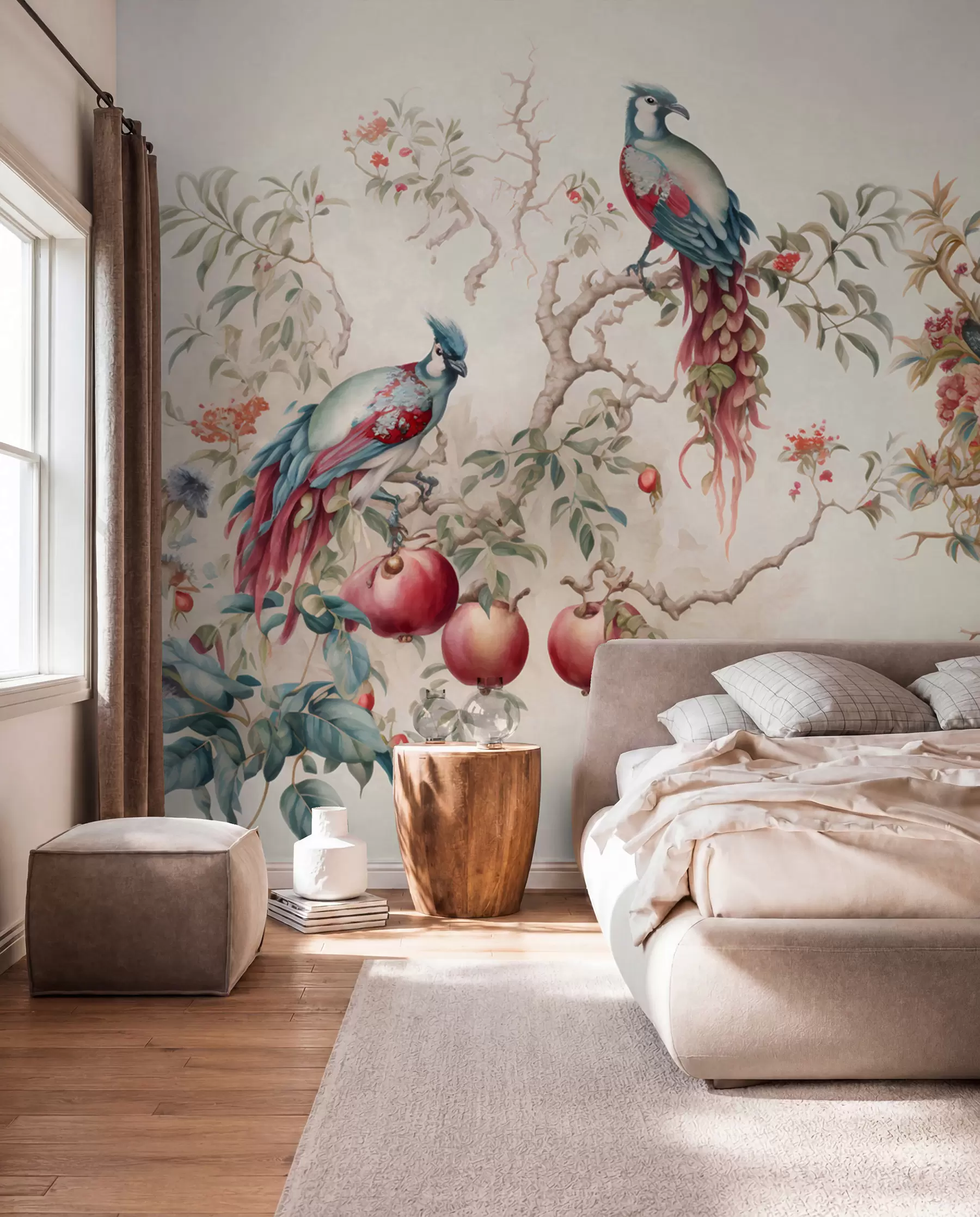 Fotobehang Vogels op de takken van een granaatappel u95667