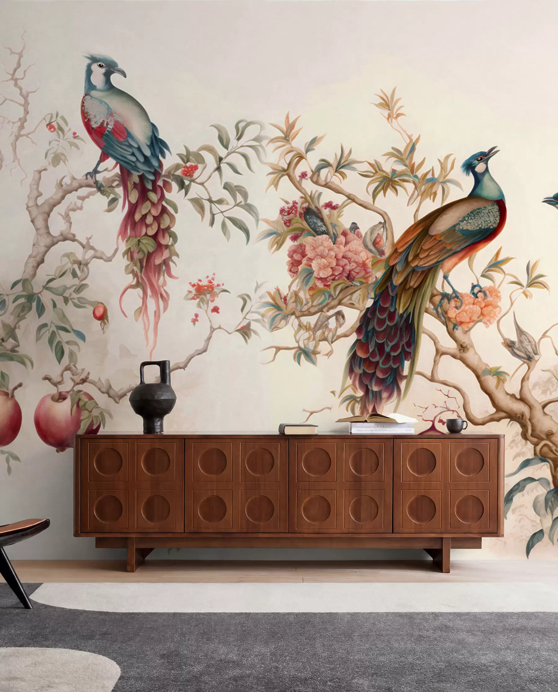 Fotobehang Vogels op de takken van een granaatappel u95667