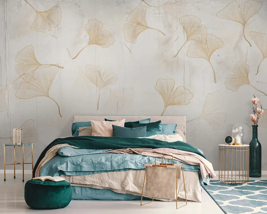 Fotobehang Ginkobladeren in beige tinten u96467
