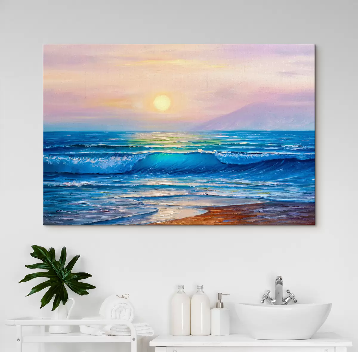  Schilderijen Roze zonsondergang op de achtergrond van de zee s35378