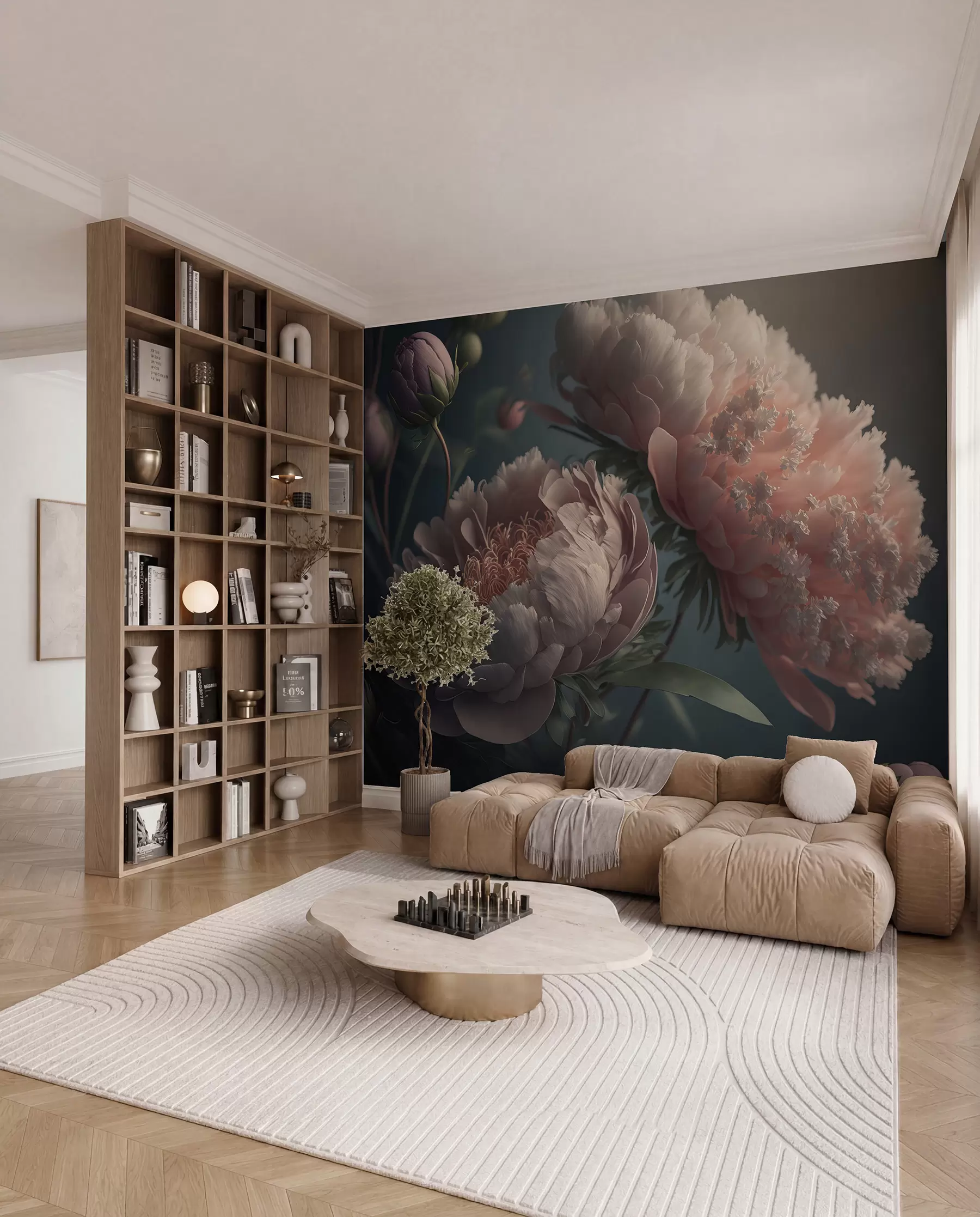 Fotobehang Pioenrozen in gedempt roze u96633
