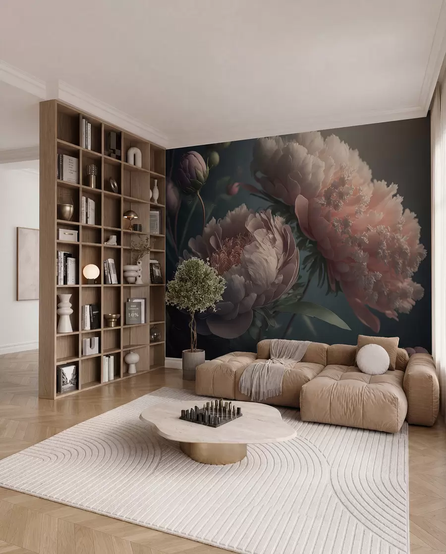Fotobehang Pioenrozen in gedempt roze u96633