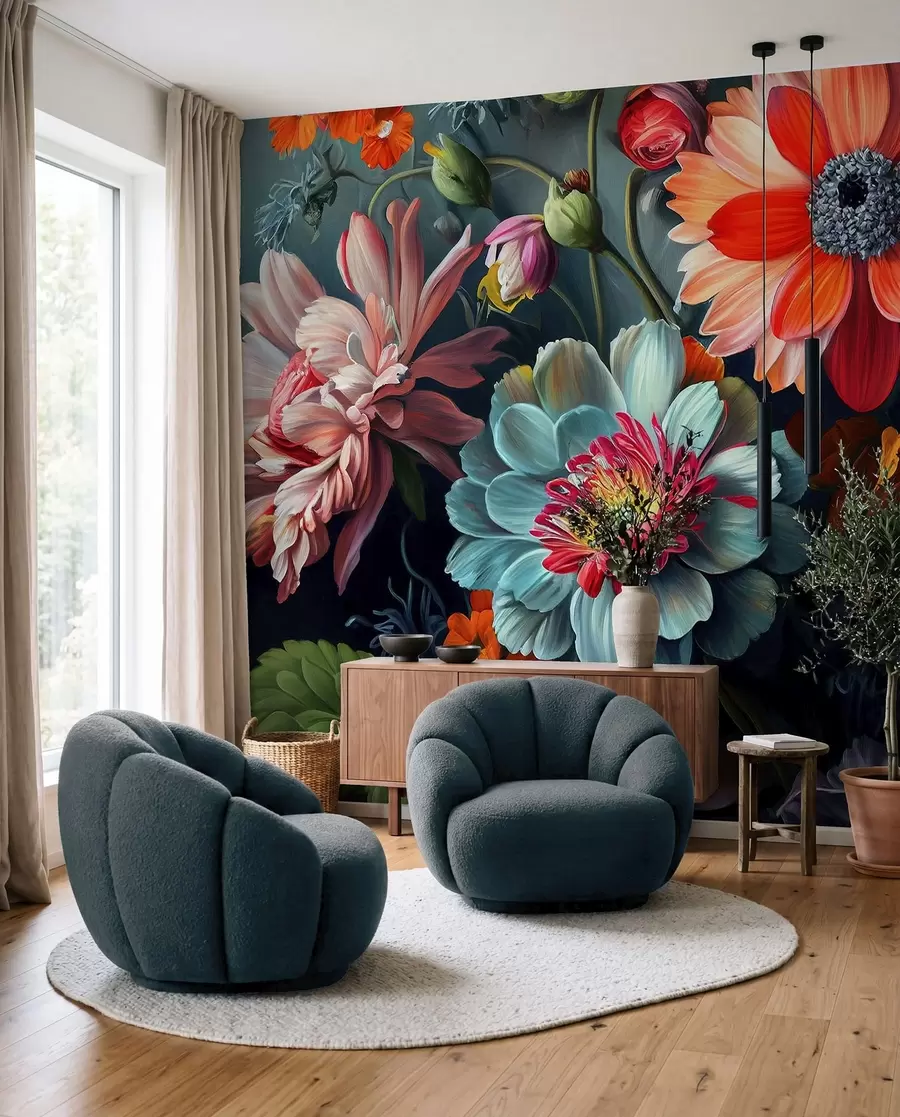 Fotobehang Scharlaken bloemennacht u96631