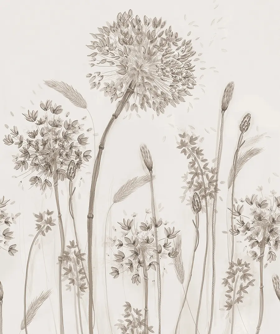 Fotobehang Grote weidebloemen van paardebloemen in monochrome stijl loft-minimalisme u96934