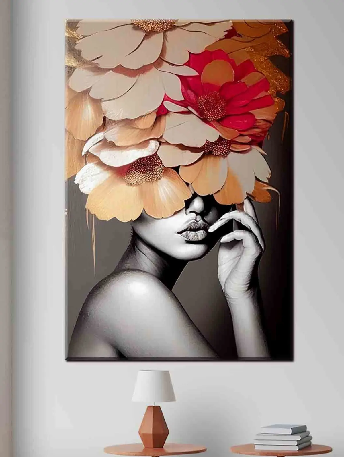  Schilderijen Vrouw met bloemen op haar hoofd s35442