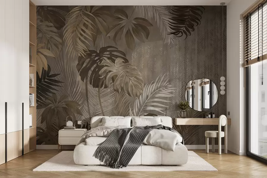 Fotobehang Tropische bladeren in grungestijl u97012