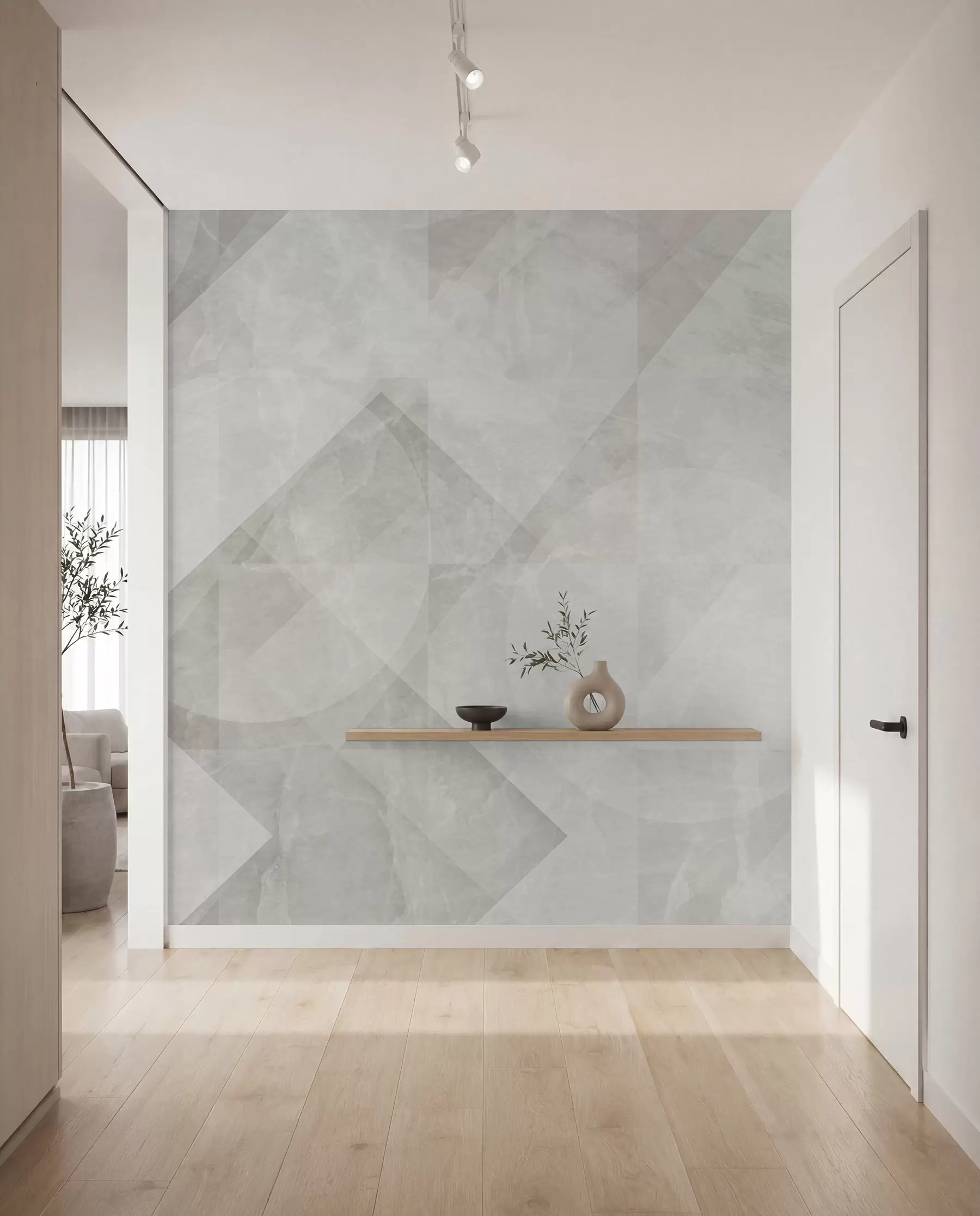 Fotobehang Geometrische abstractie op een marmeren achtergrond in pastelkleuren u97269